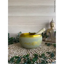 Bol Chantant Tibétain Aluminium Vert Bouddha env 14 cm