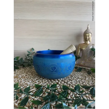 Bol Chantant Tibétain Aluminium Bleu Om env 14 cm
