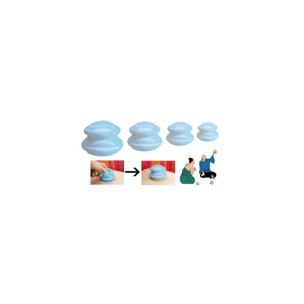 Cupping cups in silicone - set of 4 pieces : Ø inside 3 cm, 4 cm, 5 cm Cupping cups in silicone - set of 4 pieces : Ø inside 3 cm, 4 cm, 5 cm